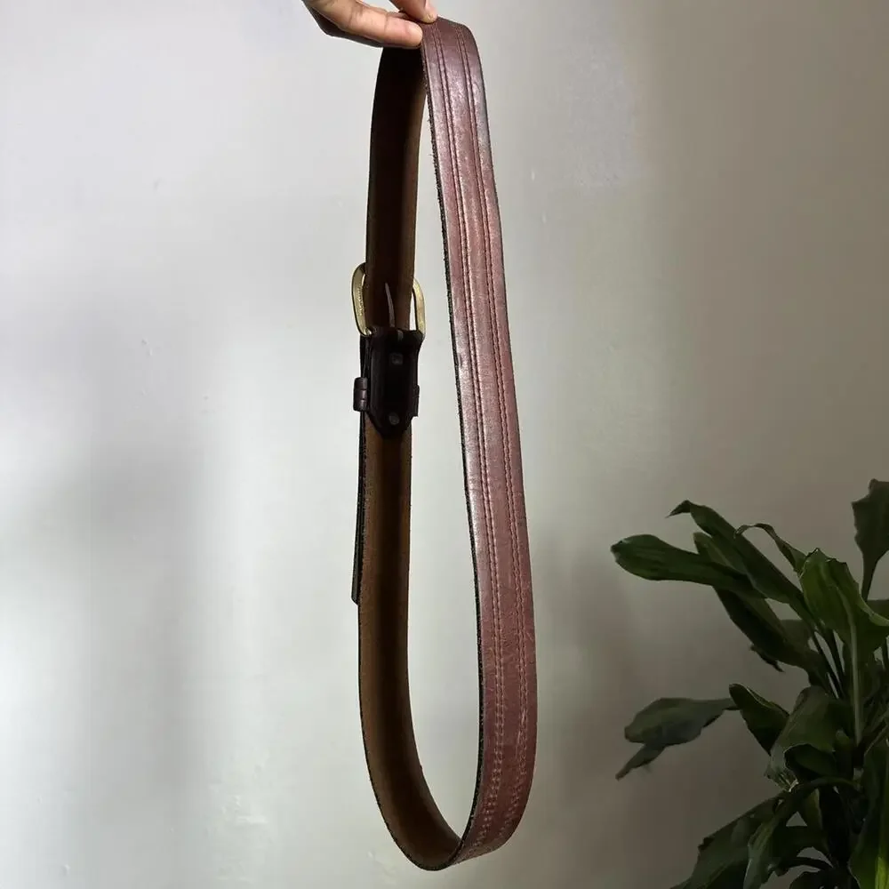Vintage‎ Leegin Genuine Leather Belt Solid Brass Dark Brown fits like L/XL